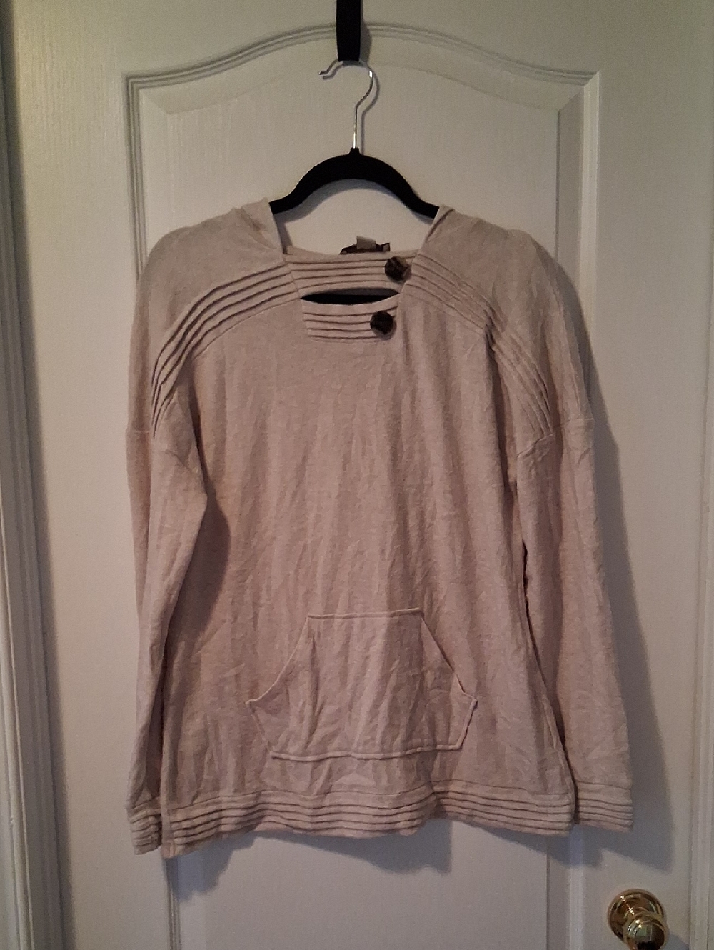Charlie Paige Beige Knit Pullover with Button Accent